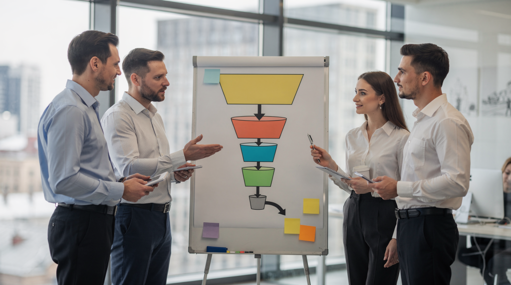 Пошаговая схема воронки B2B-лидогенерации, которую мы используем для клиентов